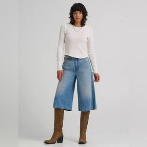 New Free People Wrangler Women’s Denim Blue Culottes Shorts Jeans sz 25